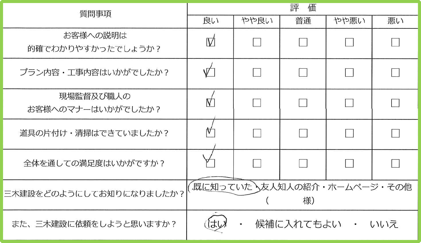 脱衣室床修繕工事 アンケート