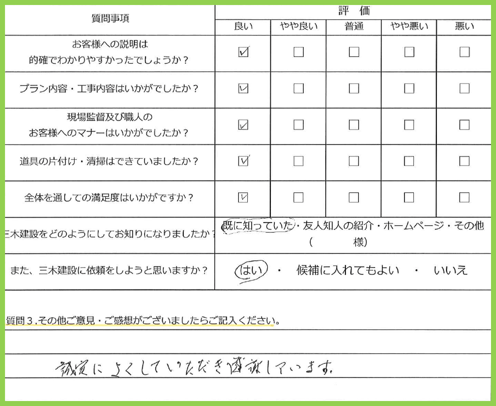 増築改修工事 アンケート